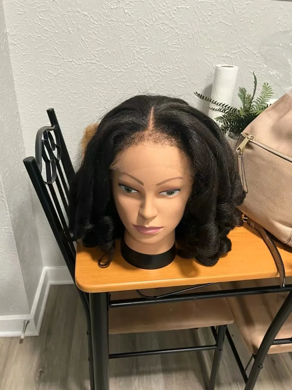 Short Curly Lace Front Wig - Natural Black Center Part